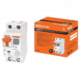Автоматический выключатель дифференциального тока АВДТ64 C16 30 мА х-ка B TDM Electric с защитой (Дифавтомат)