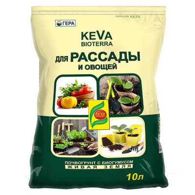 Готовый к применению грунт для Рассады и Овощей Гера Keva Bioterra с биогумусом 10 л.